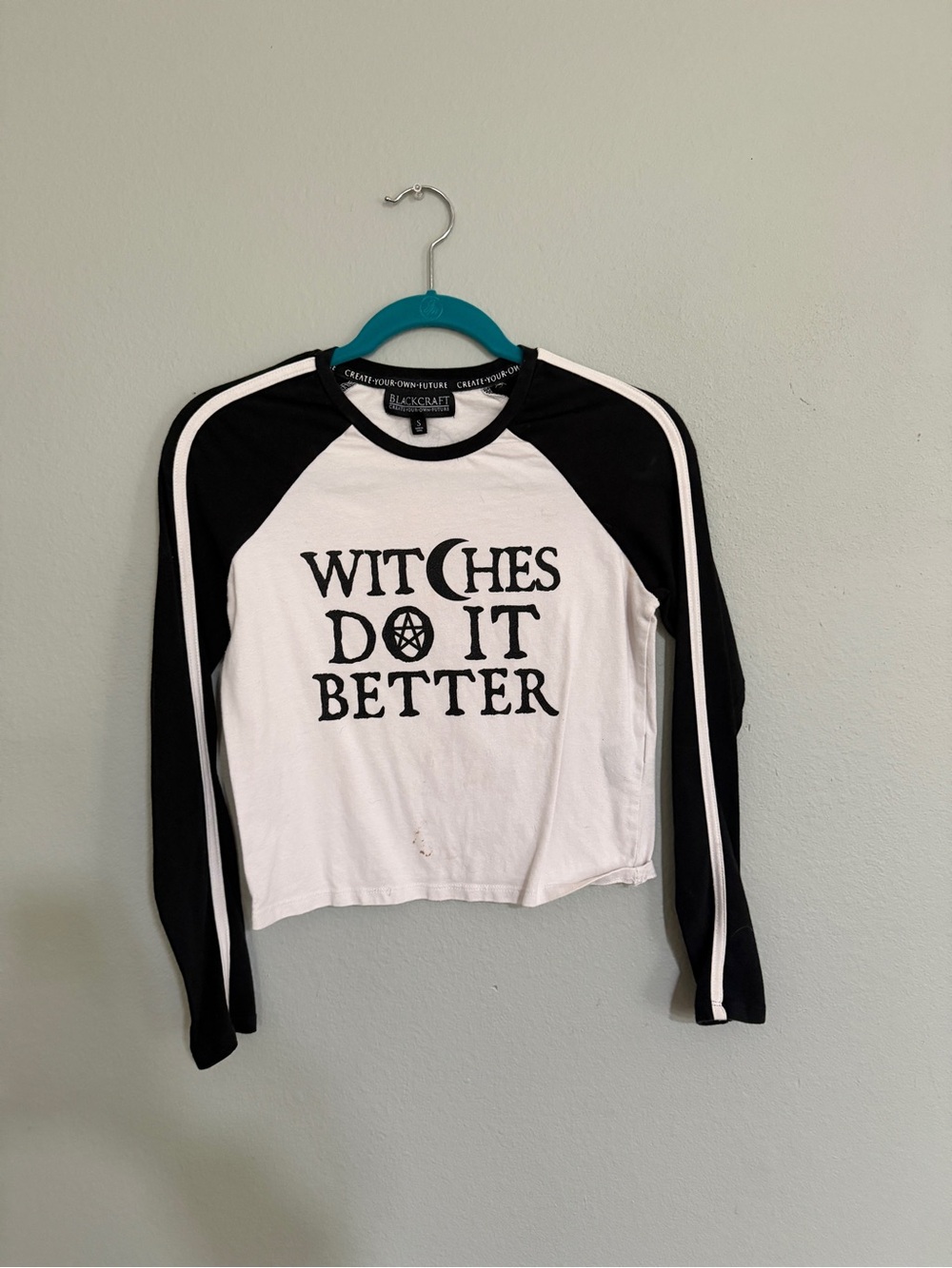 Witches Do It Better Black & White Raglan Crop Top